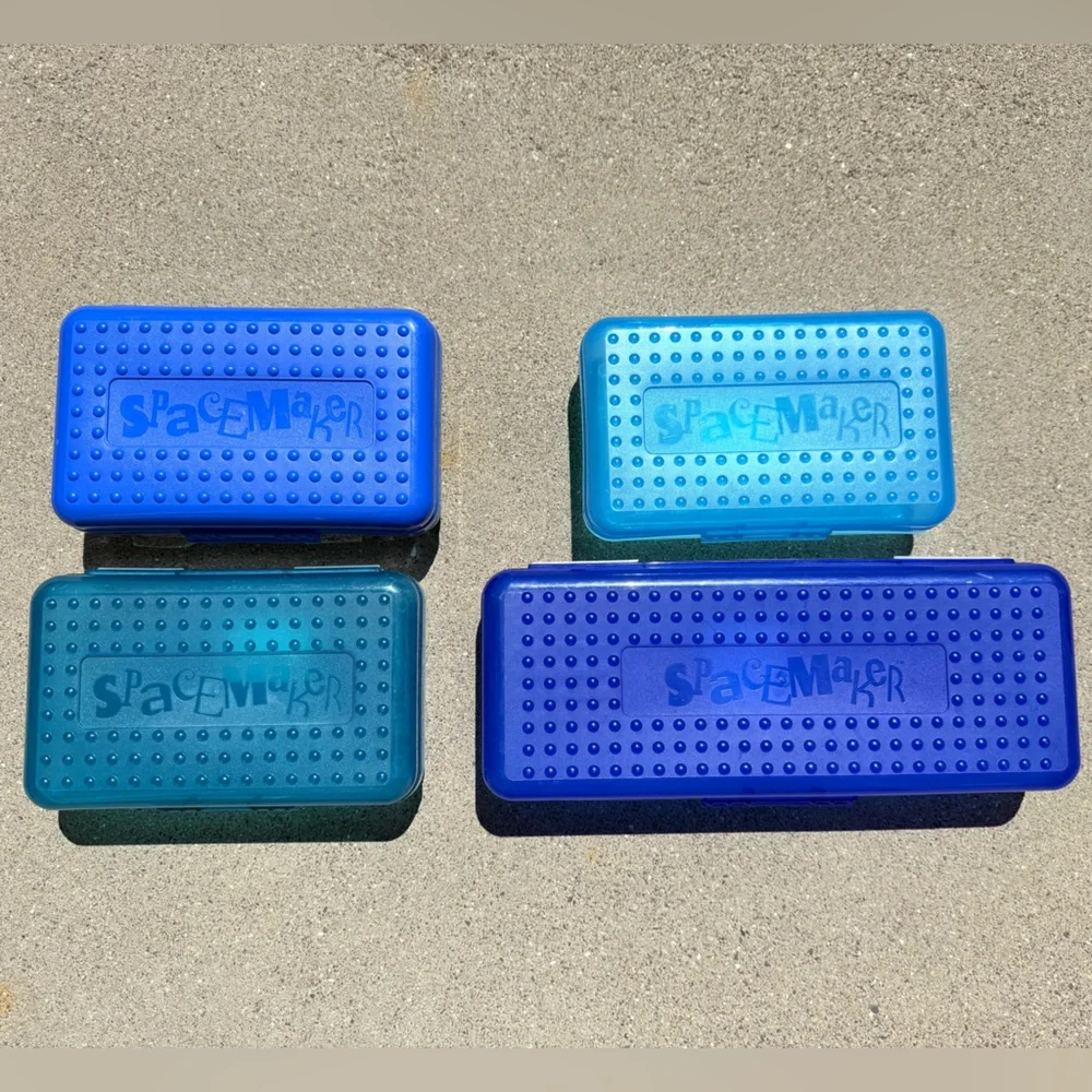 Vintage Spacemaker School Supplies Pencil Box Greens and Blues (4)